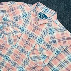 Polo Ralph Lauren Western Pearl Snap Shirt 2XLT Pink Blue Plaid Classic Fit Tall